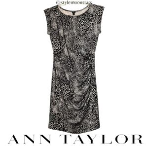 Ann Taylor Snow Leopard Print Black and White Faux Wrap Dress Women's Size 4